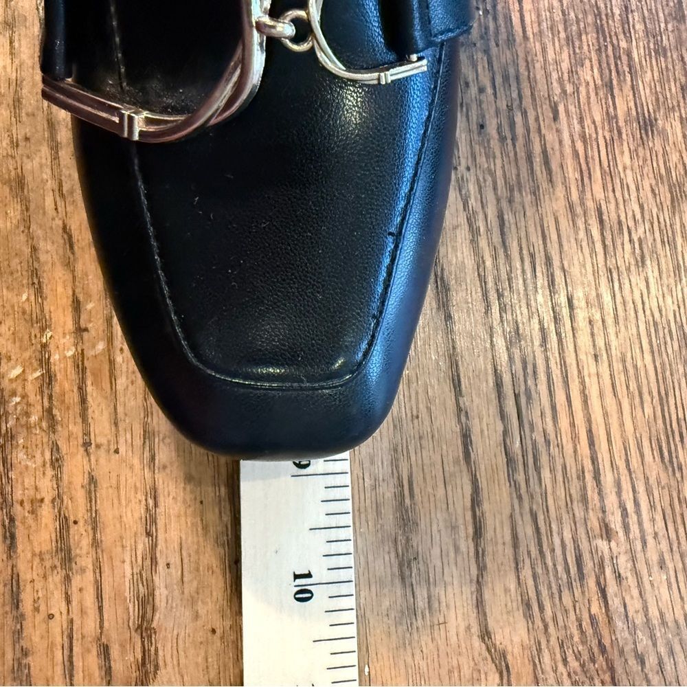 Black Leather square Toe Loafer Heels Gold Hardware Size 5 NWOT - Picture 11 of 11